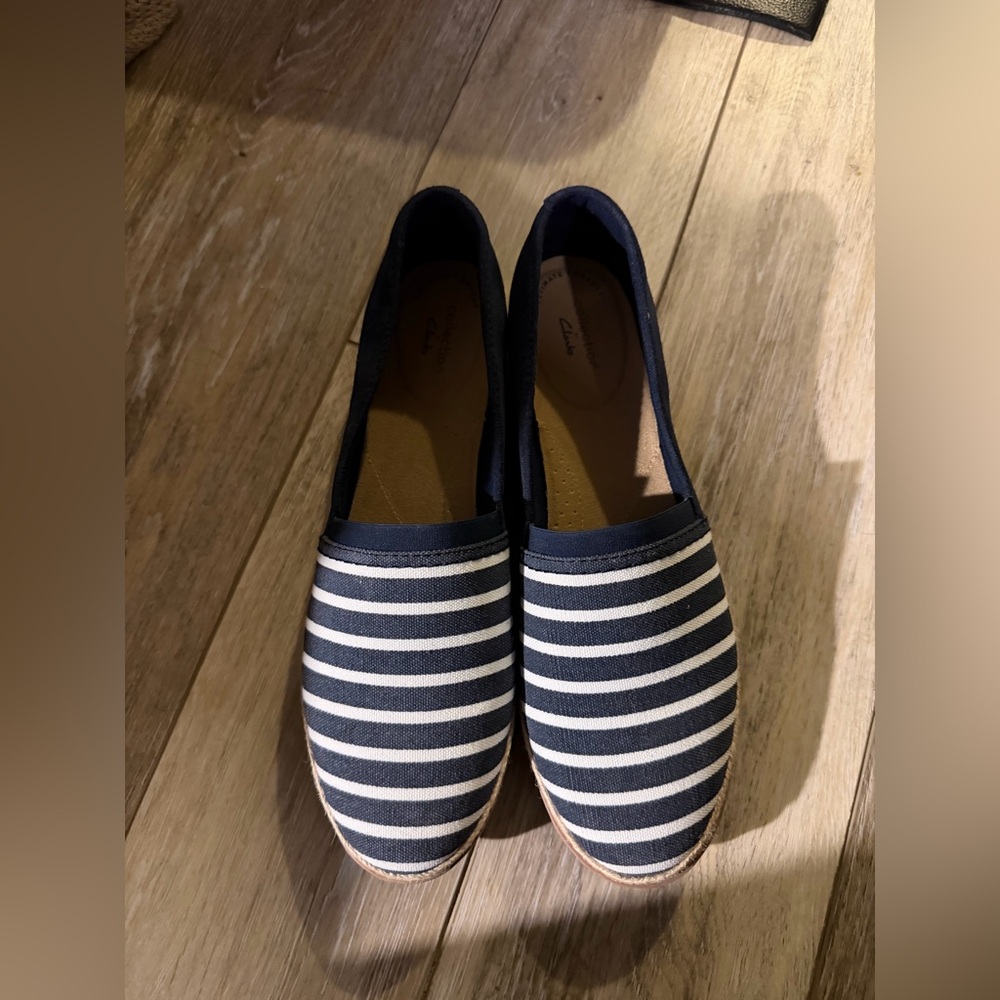 Clarks Navy and White Striped Shoes